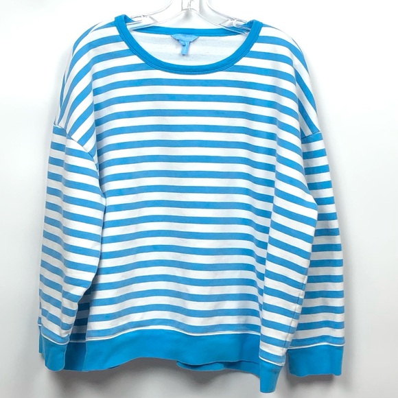 Draper James Kelsea Sweatshirt Awning Stripe Ocean Blue & White French Terry 3X - Picture 1 of 14